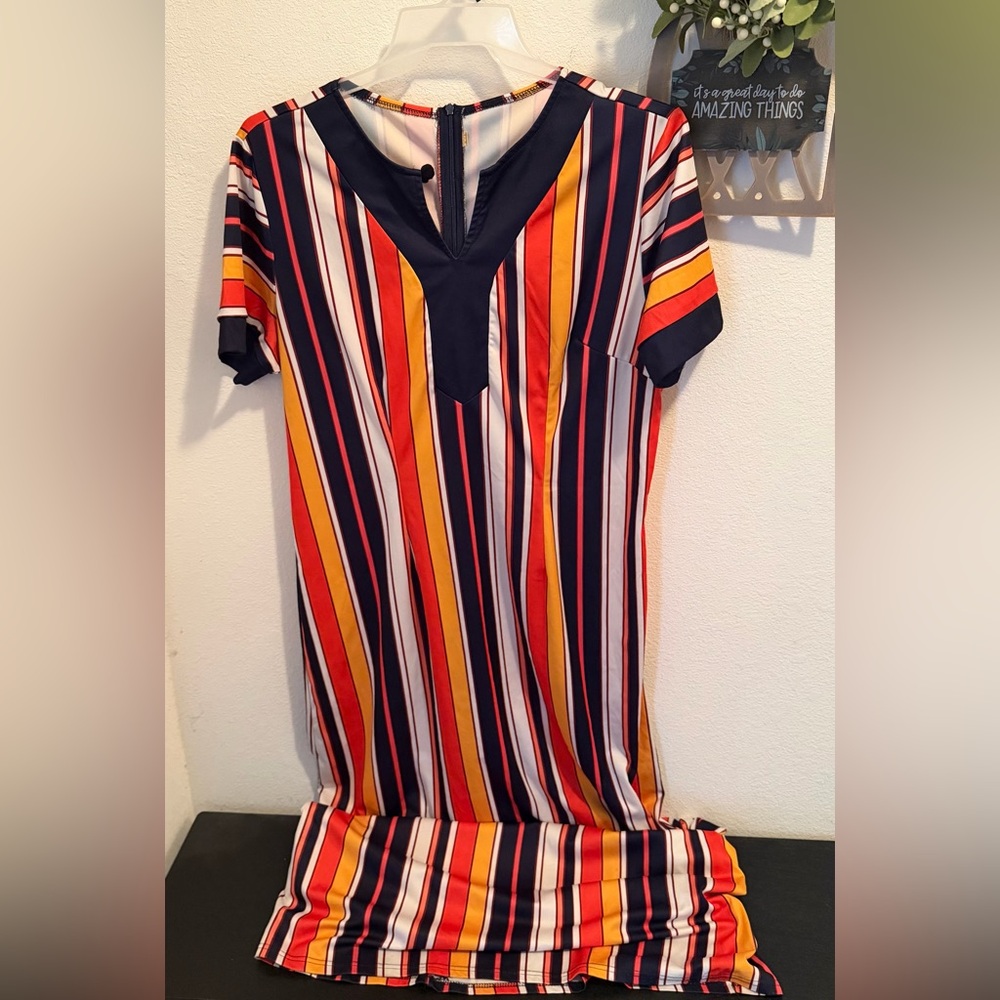 Striped Multicolor Women's Dress, XXL
